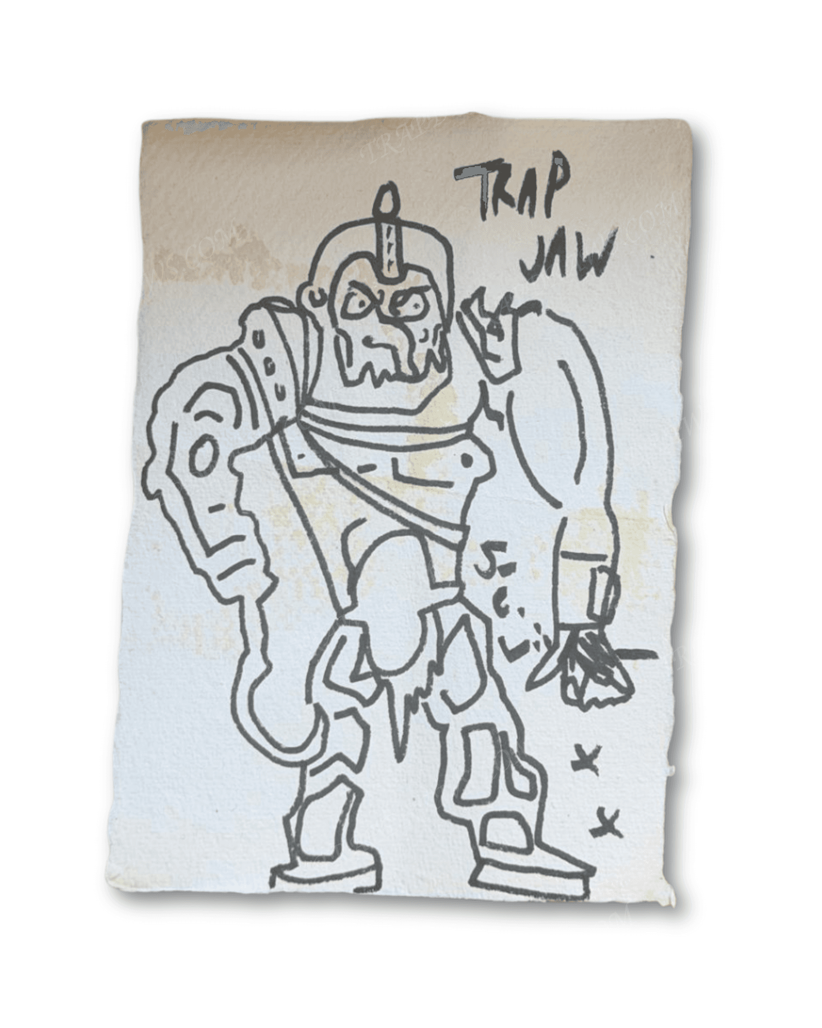 Trap Jaw full body ink drawing on handmade paper by Sam C. Wilson